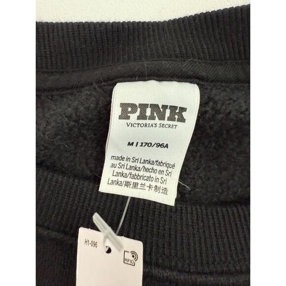 Victoria's Secret PINK Long Sleeve Crew Neck Black Crop Sweatshirt  Size M - Picture 8 of 11